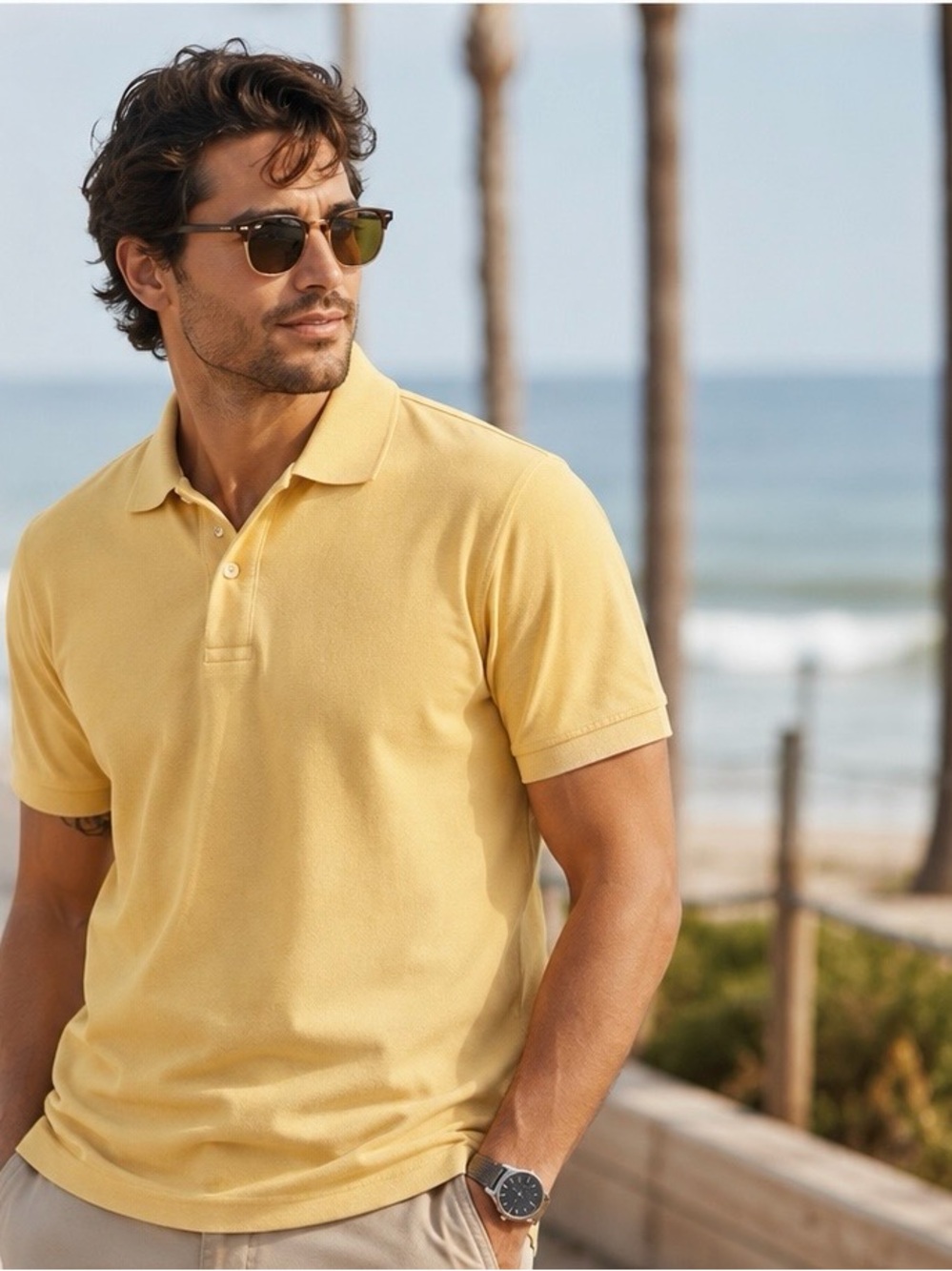 L.L. Bean Men's Short-Sleeve Polo in Soft Yellow
